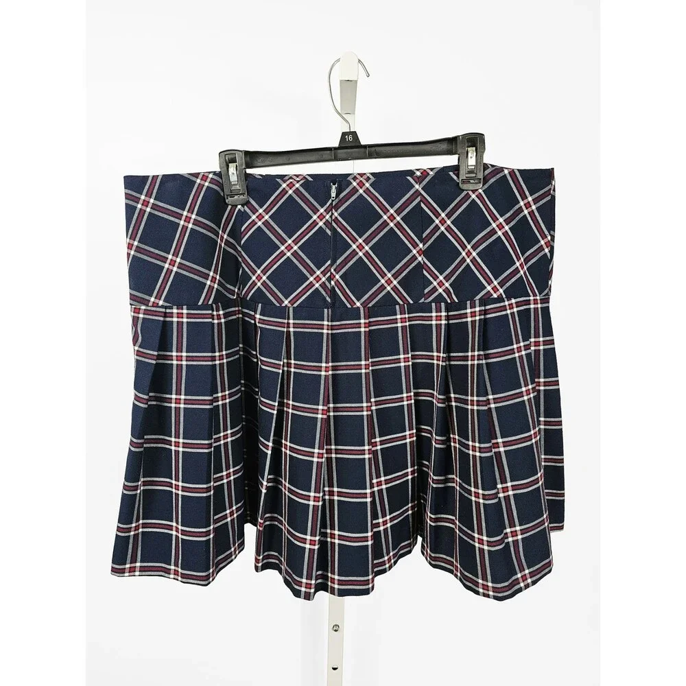 Torrid Size 16 Navy Blue Plaid Pleated Drop Waist Buckle Skirt Y2K 10s